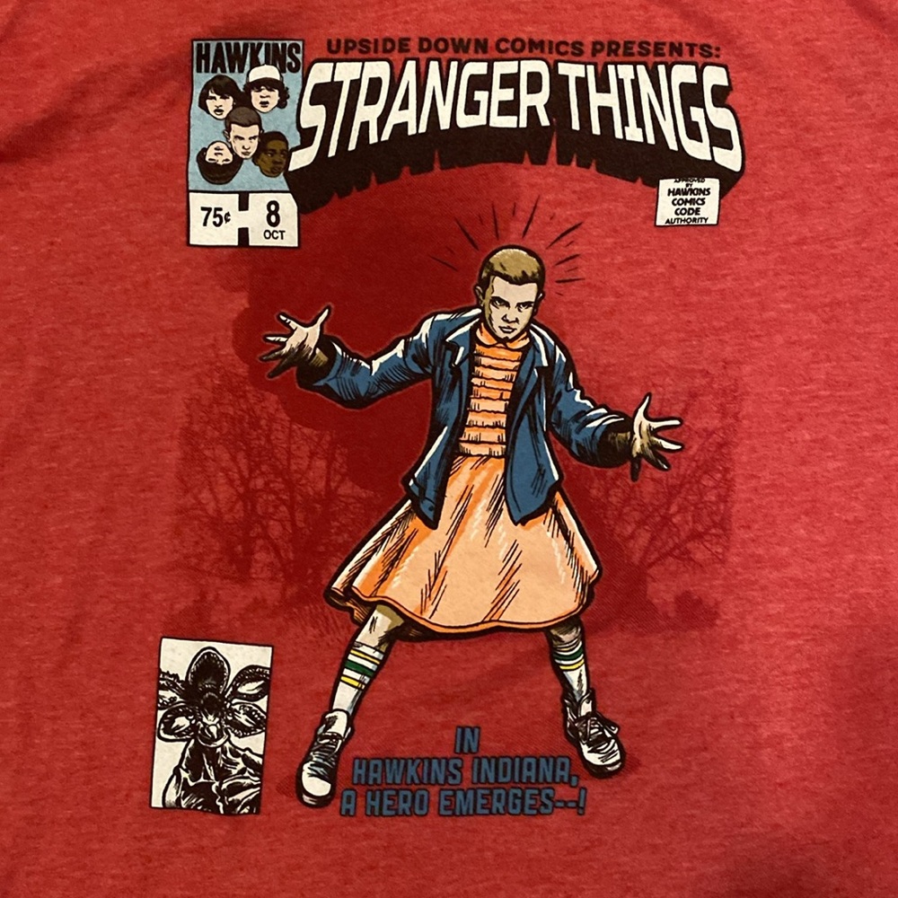 Stranger Things Comic Book T-Shirt Unisex Red Short-Sleeve Eleven Illustration